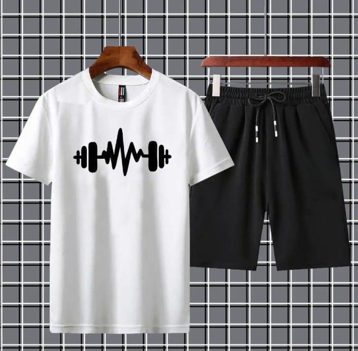 2 Pcs Men's Jersey Printed T-Shirt & Shorts Tracksuit