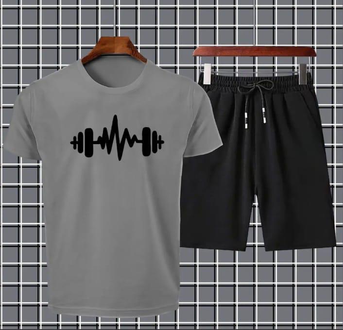 2 Pcs Men's Jersey Printed T-Shirt & Shorts Tracksuit