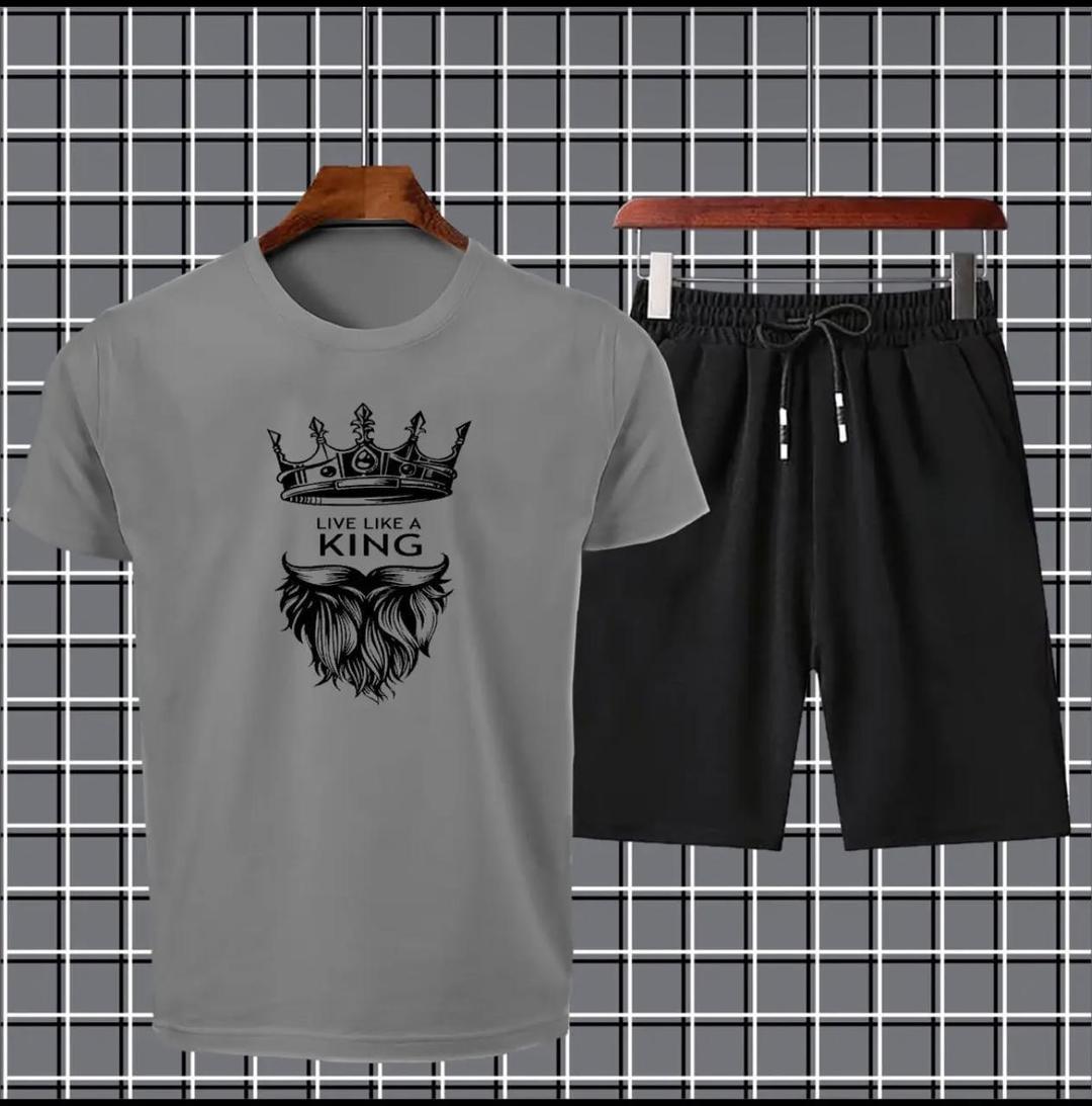 2 Pcs Men's Jersey Printed T-Shirt & Shorts Tracksuit