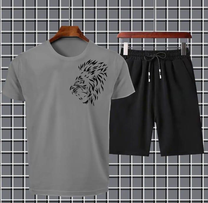 2 Pcs Men's Jersey Printed T-Shirt & Shorts Tracksuit