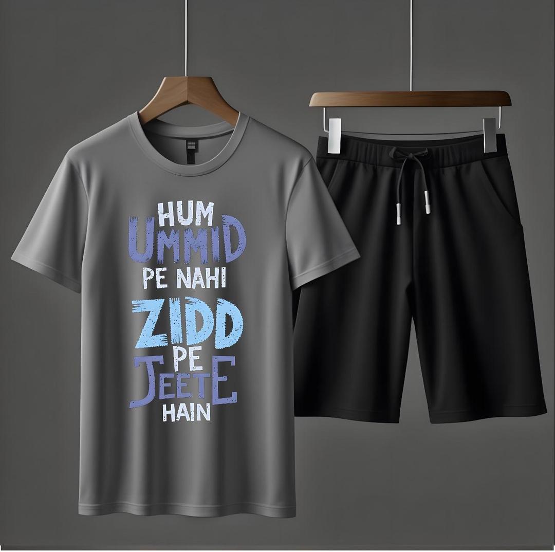 2 Pcs Men's Jersey Printed T-Shirt & Shorts Tracksuit