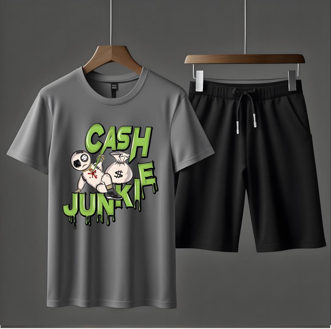 2 Pcs Men's Jersey Printed T-Shirt & Shorts Tracksuit