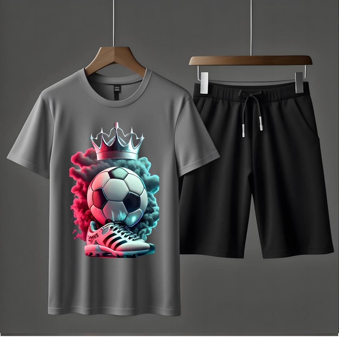 2 Pcs Men's Jersey Printed T-Shirt & Shorts Tracksuit