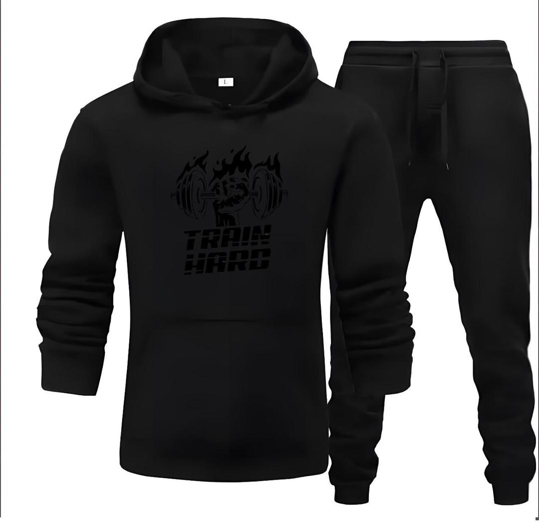 2 Pcs Men's Fleece Printed Hoodie Track Suit