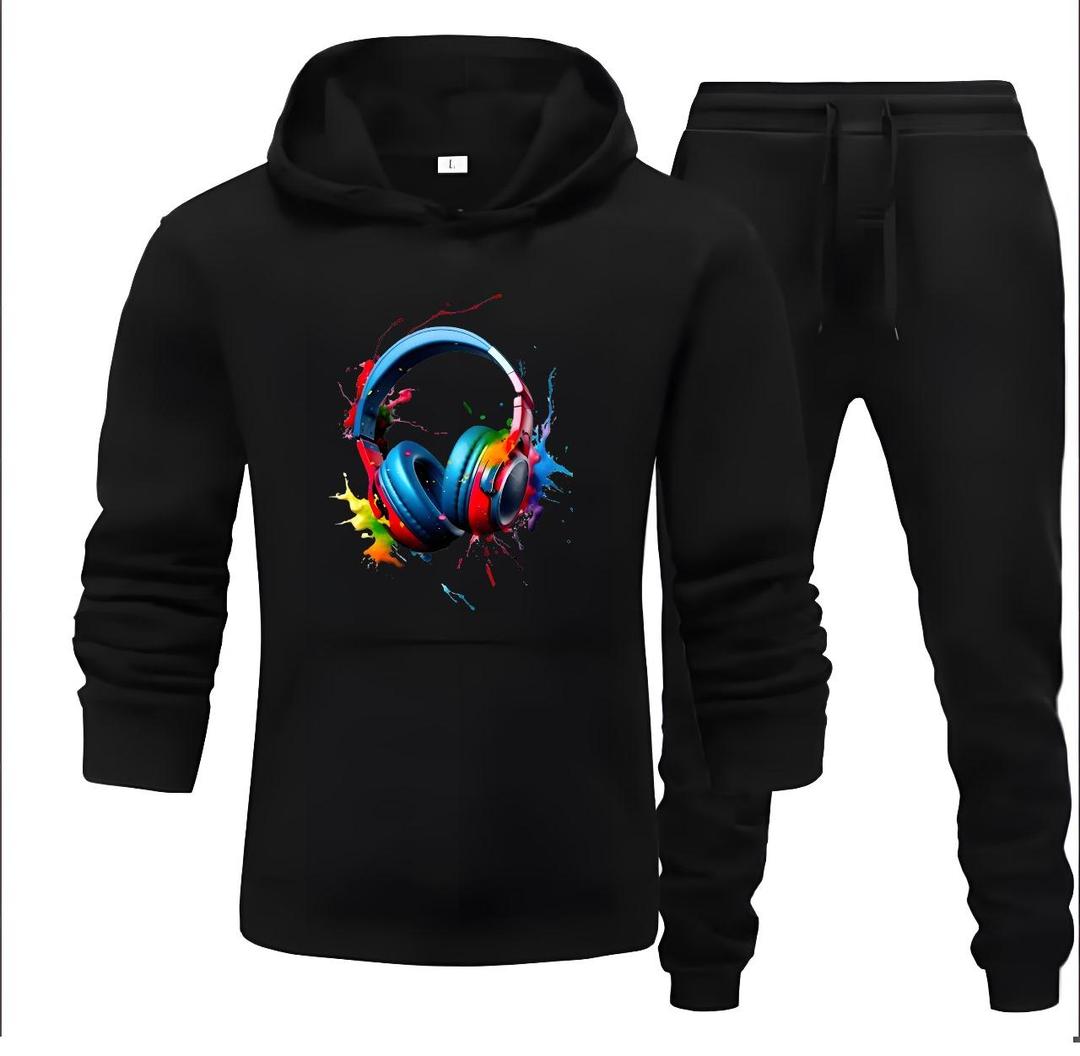 2 Pcs Men's Fleece Printed Hoodie Track Suit