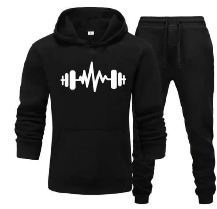 2 Pcs Men's Fleece Printed Hoodie Track Suit