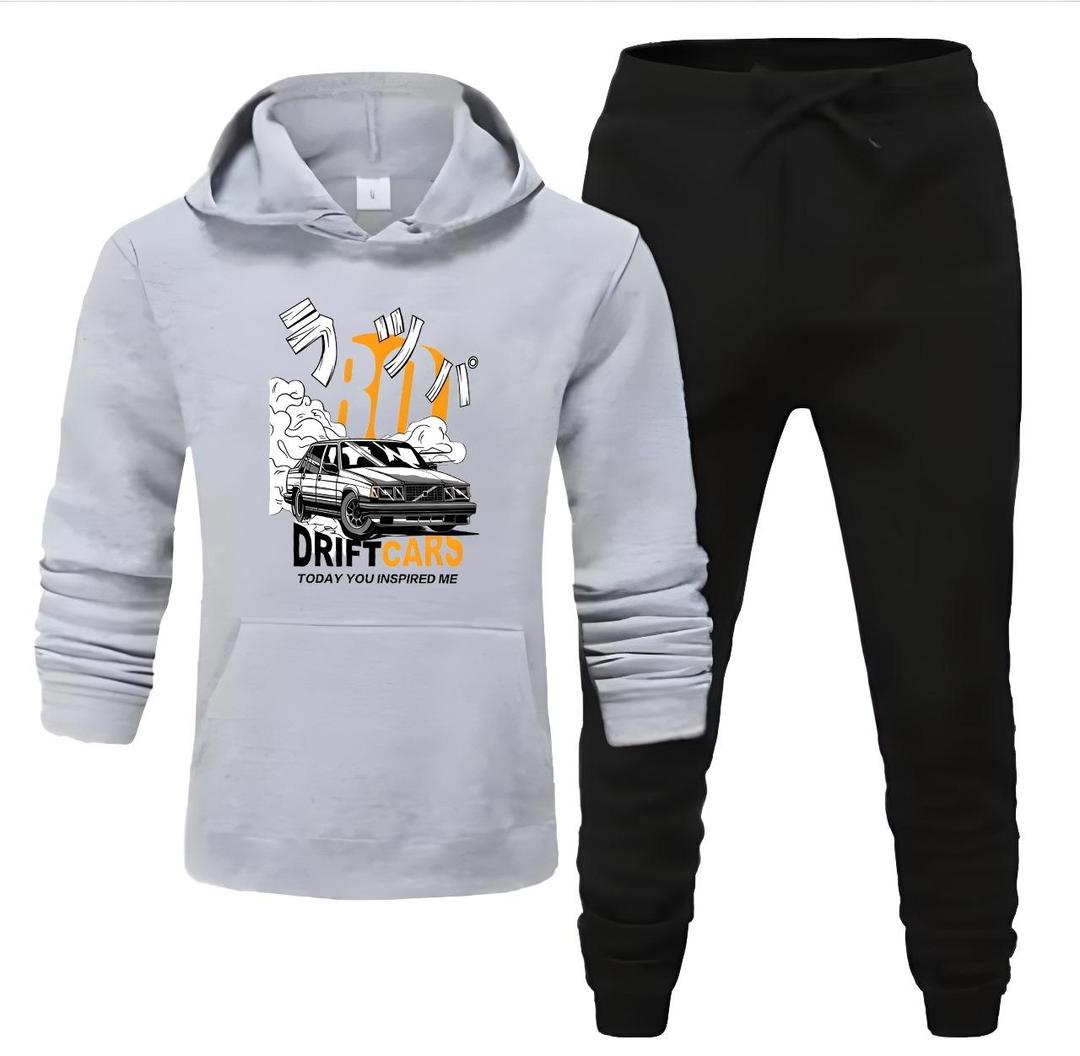 2 Pcs Men's Fleece Printed Hoodie Track Suit