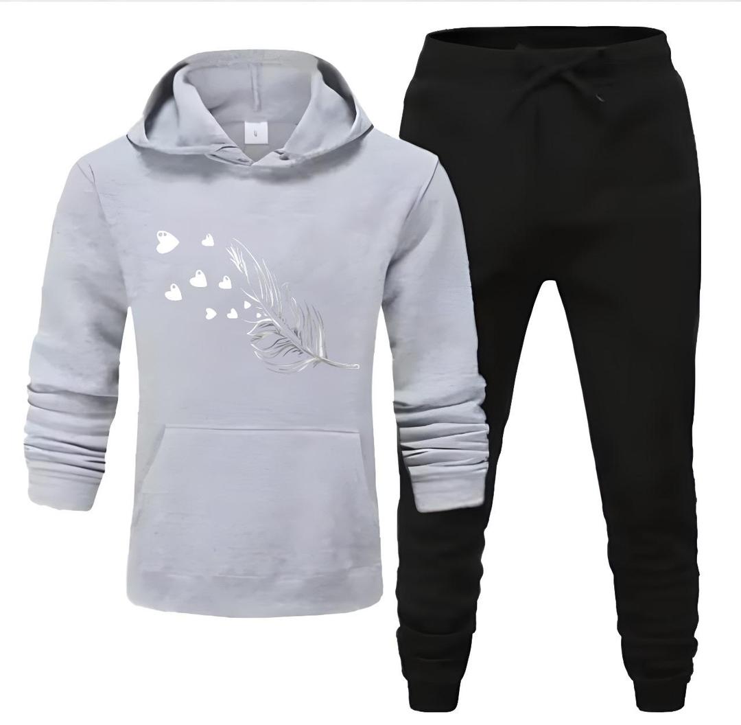 2 Pcs Men's Fleece Printed Hoodie Track Suit