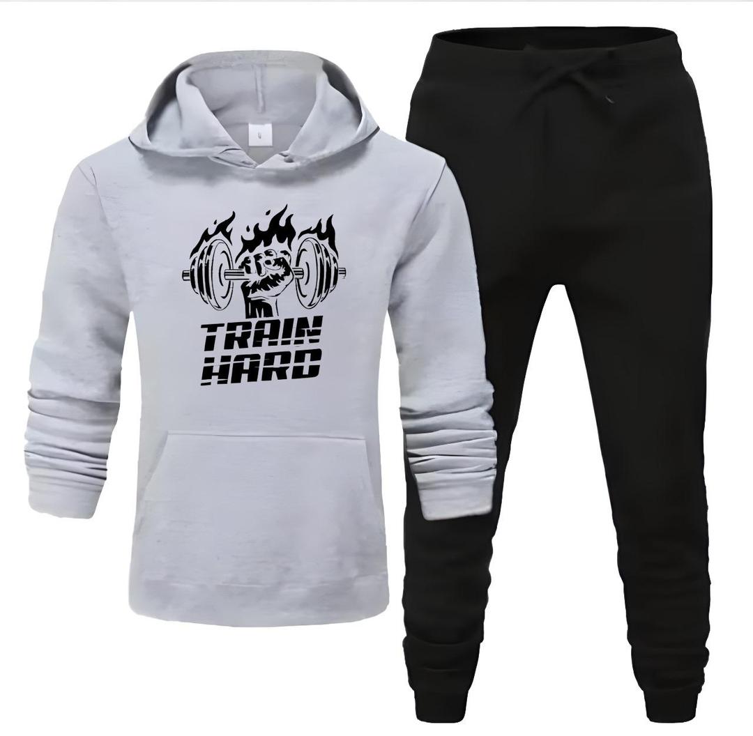 2 Pcs Men's Fleece Printed Hoodie Track Suit