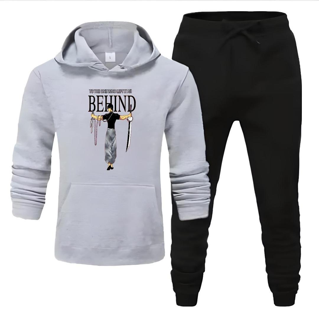 2 Pcs Men's Fleece Printed Hoodie Track Suit