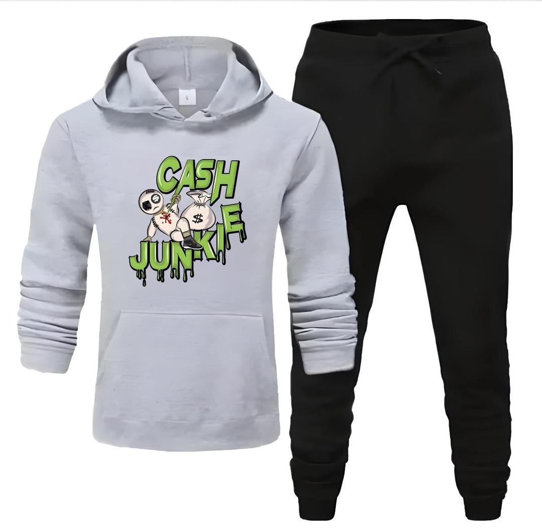 2 Pcs Men's Fleece Printed Hoodie Track Suit