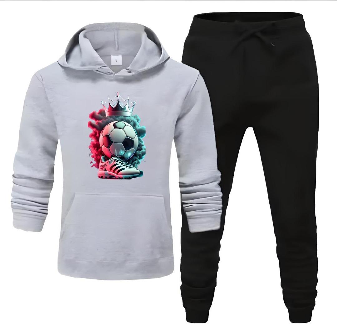 2 Pcs Men's Fleece Printed Hoodie Track Suit