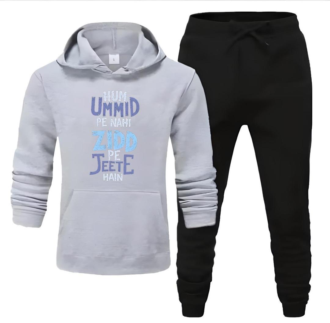 2 Pcs Men's Fleece Printed Hoodie Track Suit