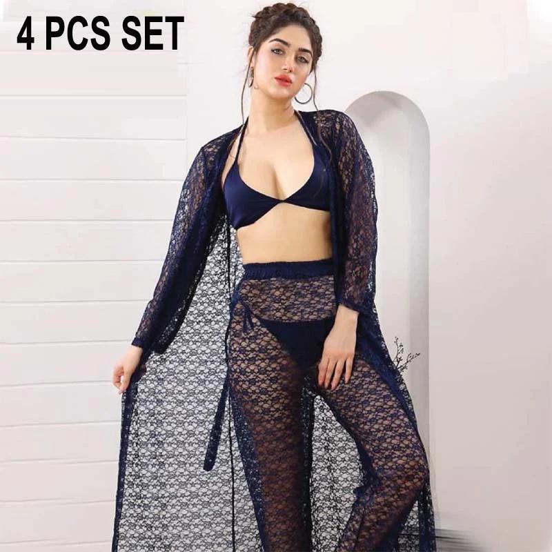 Stylish Blue Net Embossed Nightwear Set - Comfortable and Lightweight, Free Size