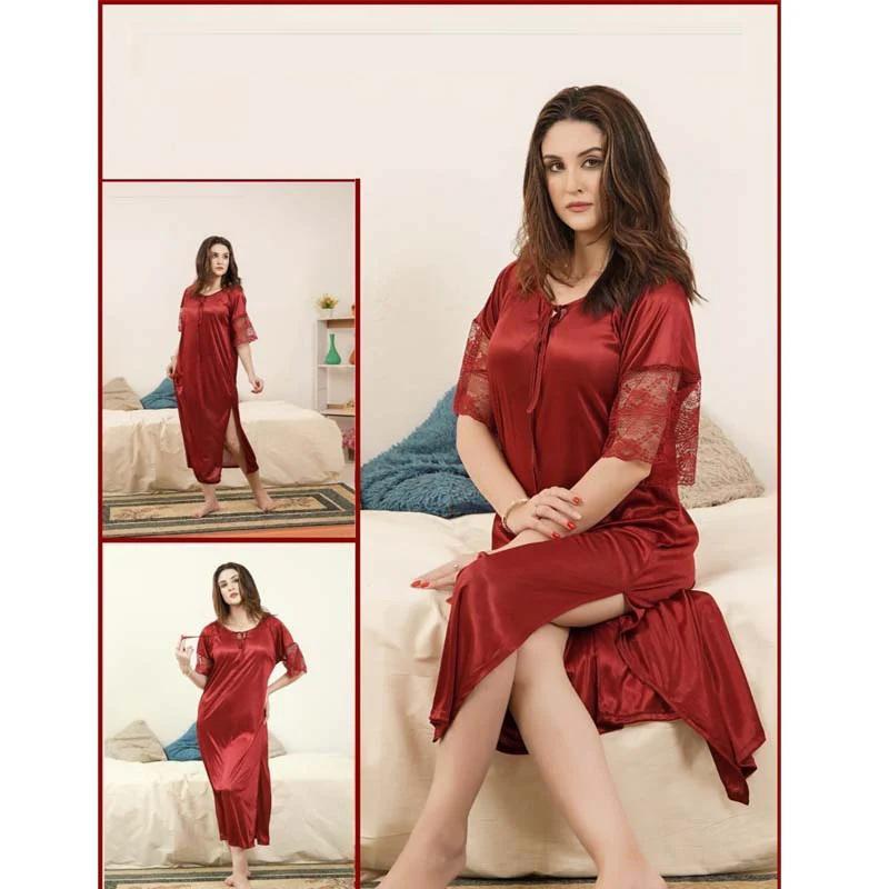 Comfortable Maroon Jersey Nightwear Set - 1 Pcs