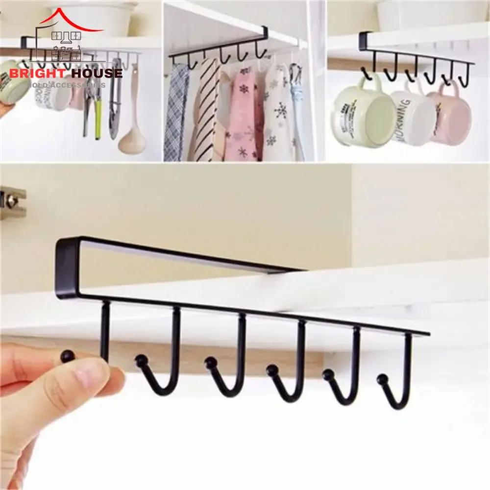 Metal Kitchen Cutlery Organizer - Mug Holder,Coffee Cup Holder, Cabinet Hanger with 6 Hook