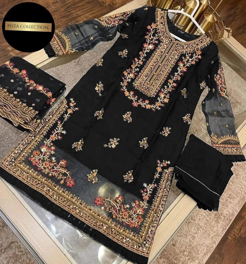 3 Pcs Women's Stitched Embroidered Suit