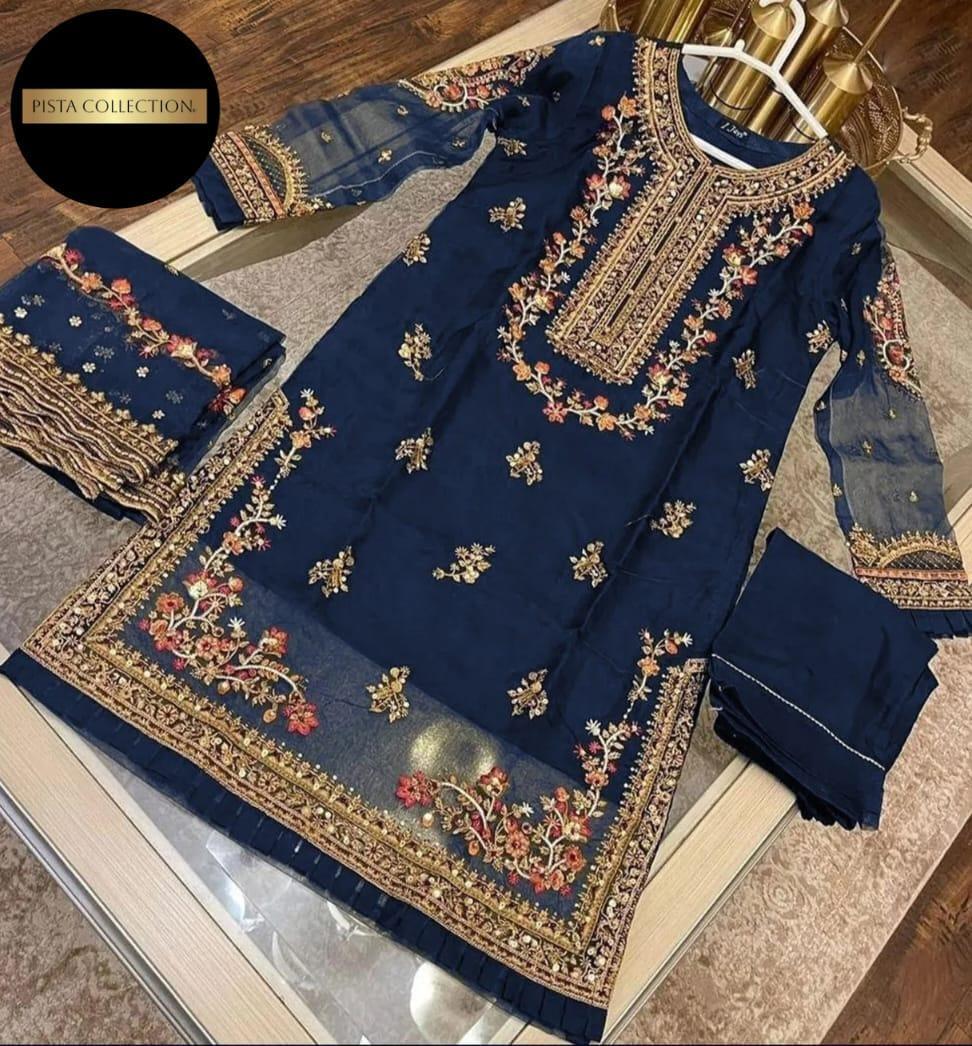 3 Pcs Women's Stitched Embroidered Suit