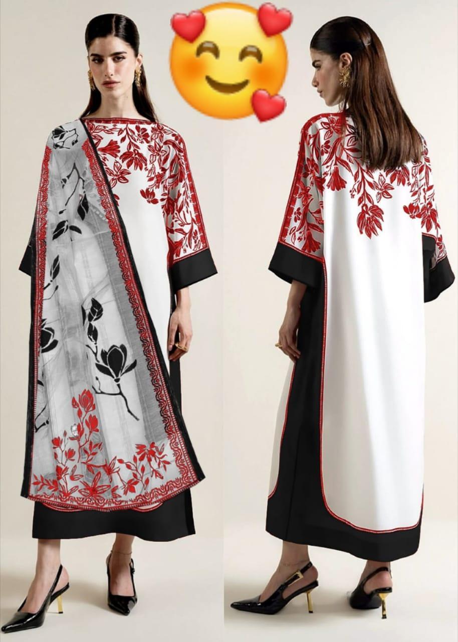 3 Pcs Women's Stitched Cotton Lawn Printed Suit