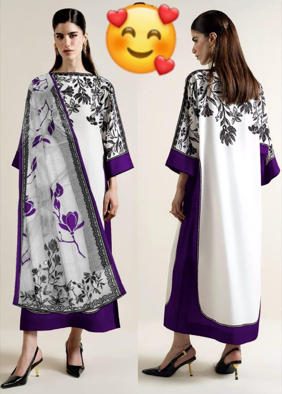 3 Pcs Women's Stitched Cotton Lawn Printed Suit