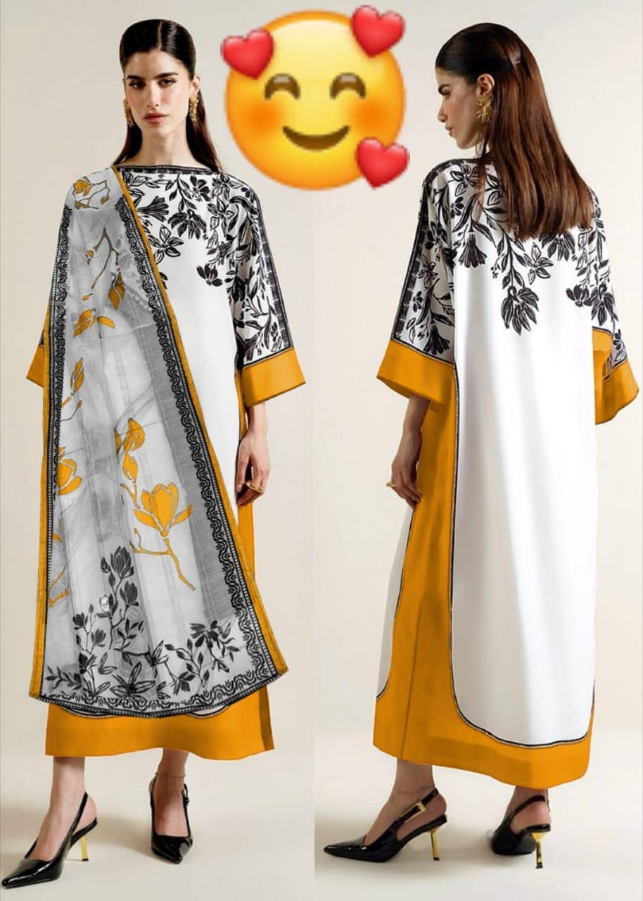 3 Pcs Women's Stitched Cotton Lawn Printed Suit