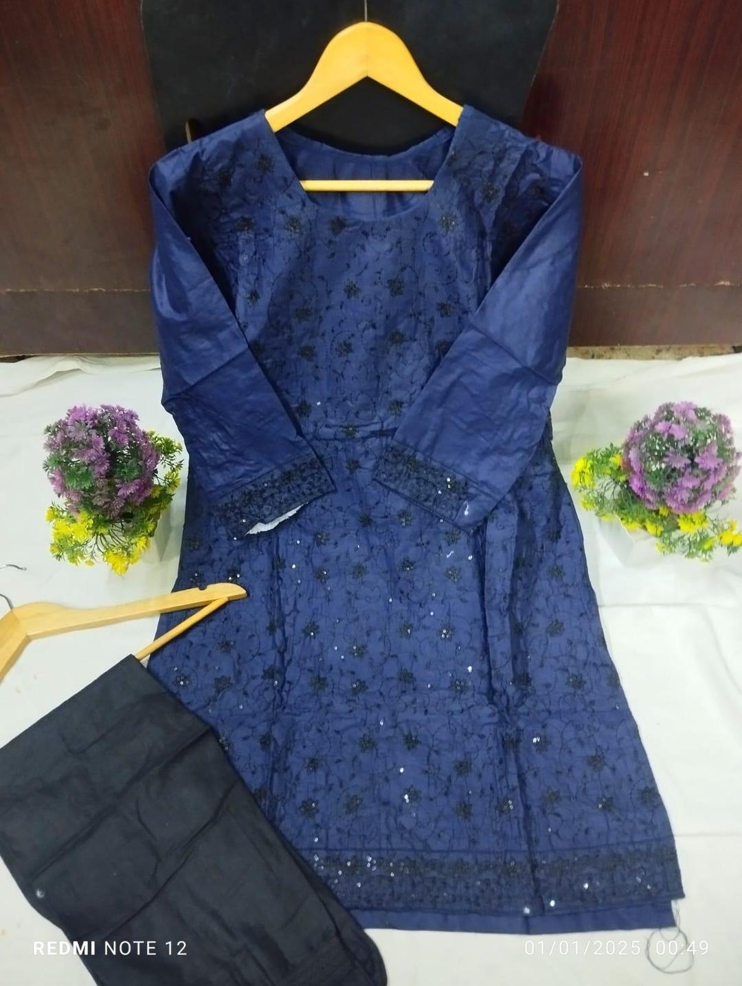 2 Pcs Women's Stitched Cotton Embroidered Shirt And Trouser