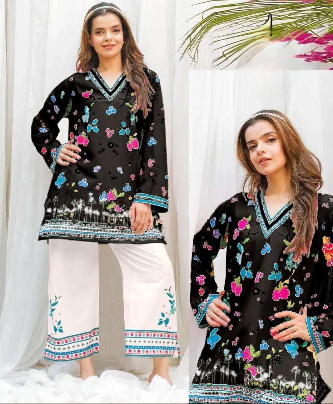 2 Pcs Women's Stitched Swiss Lawn Printed Shirt And Trouser