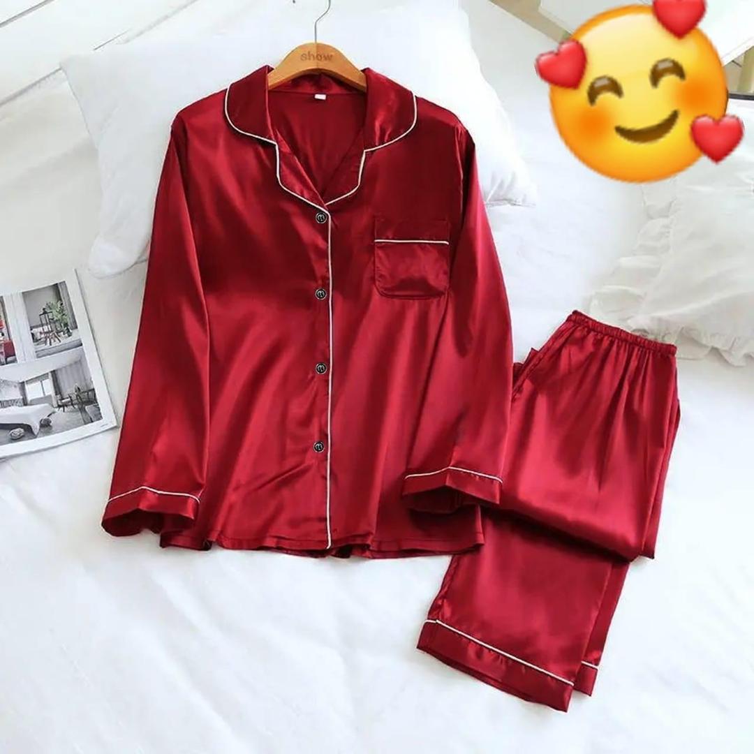 2 Pcs Women's Stitched Silk Lace-Work Night Suit