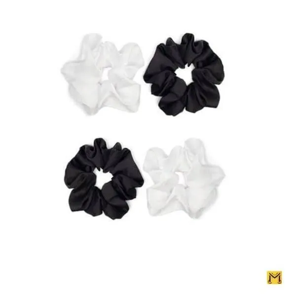 Pack Of 4 -  Black And White Premium Silk Scrunchies