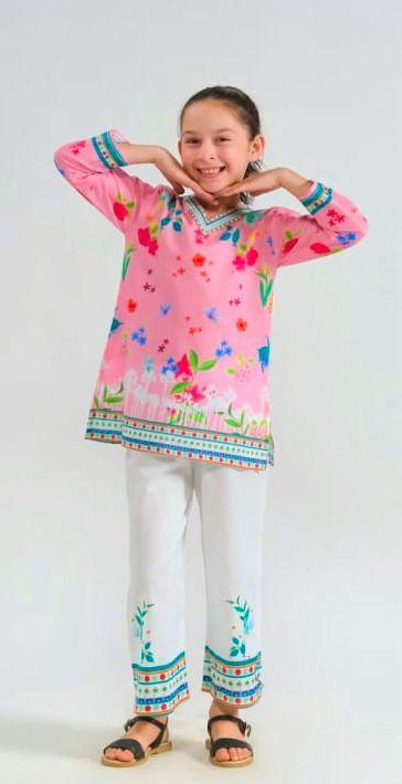 2 Pcs Girl's Lawn Printed Kurta And Pajama