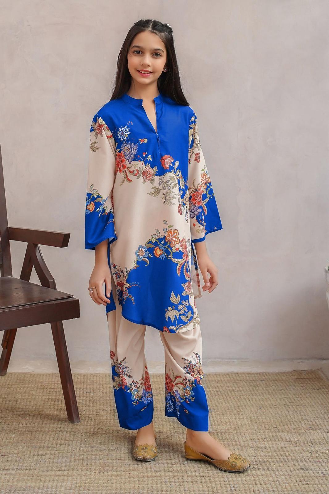 2 Pcs Girl's Lawn Printed Kurta And Pajama