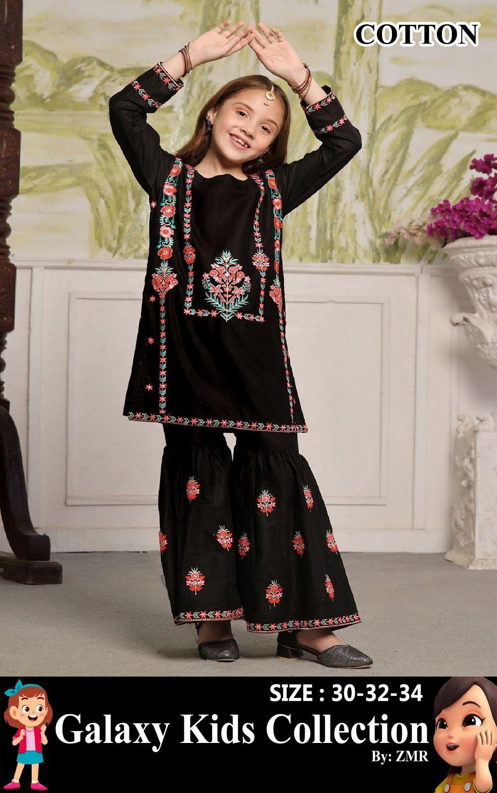 2 Pcs Girl's Cotton Embroidered Kurta And Pajama