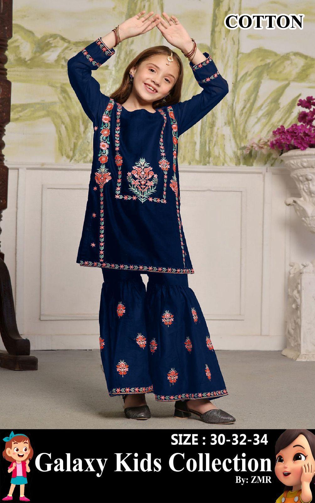 2 Pcs Girl's Cotton Embroidered Kurta And Pajama