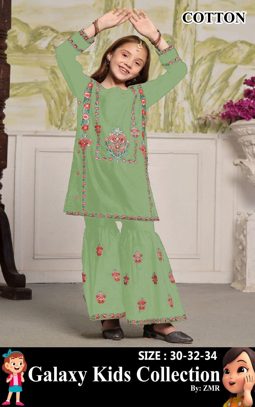 2 Pcs Girl's Cotton Embroidered Kurta And Pajama