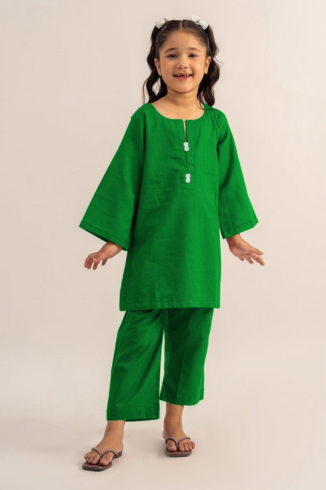 2 Pcs Girl's Linen Plain Shirt And Trouser Suit