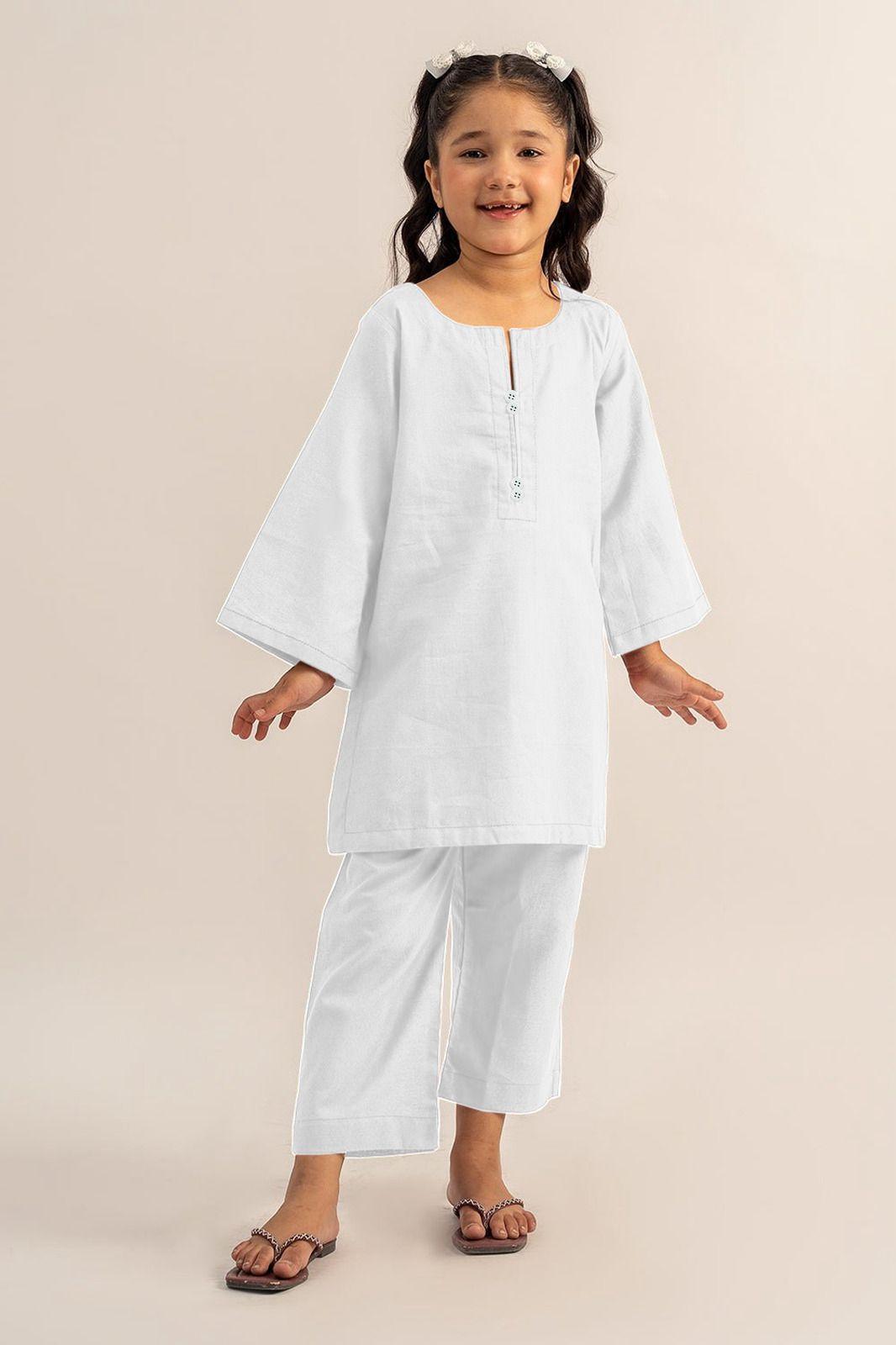 2 Pcs Girl's Linen Plain Shirt And Trouser Suit