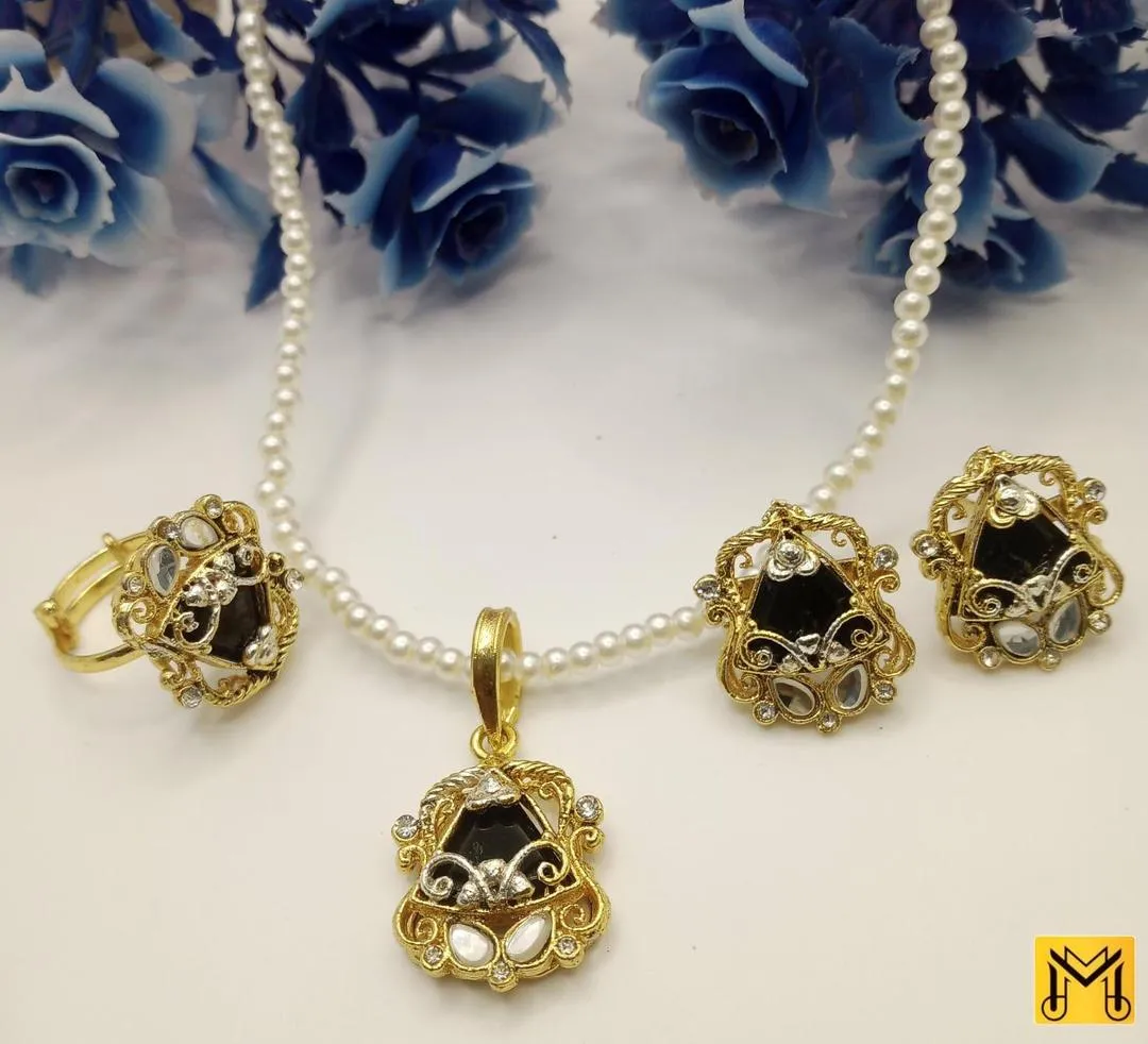 2 Layered Gold Plated Gemstone Artificial Set