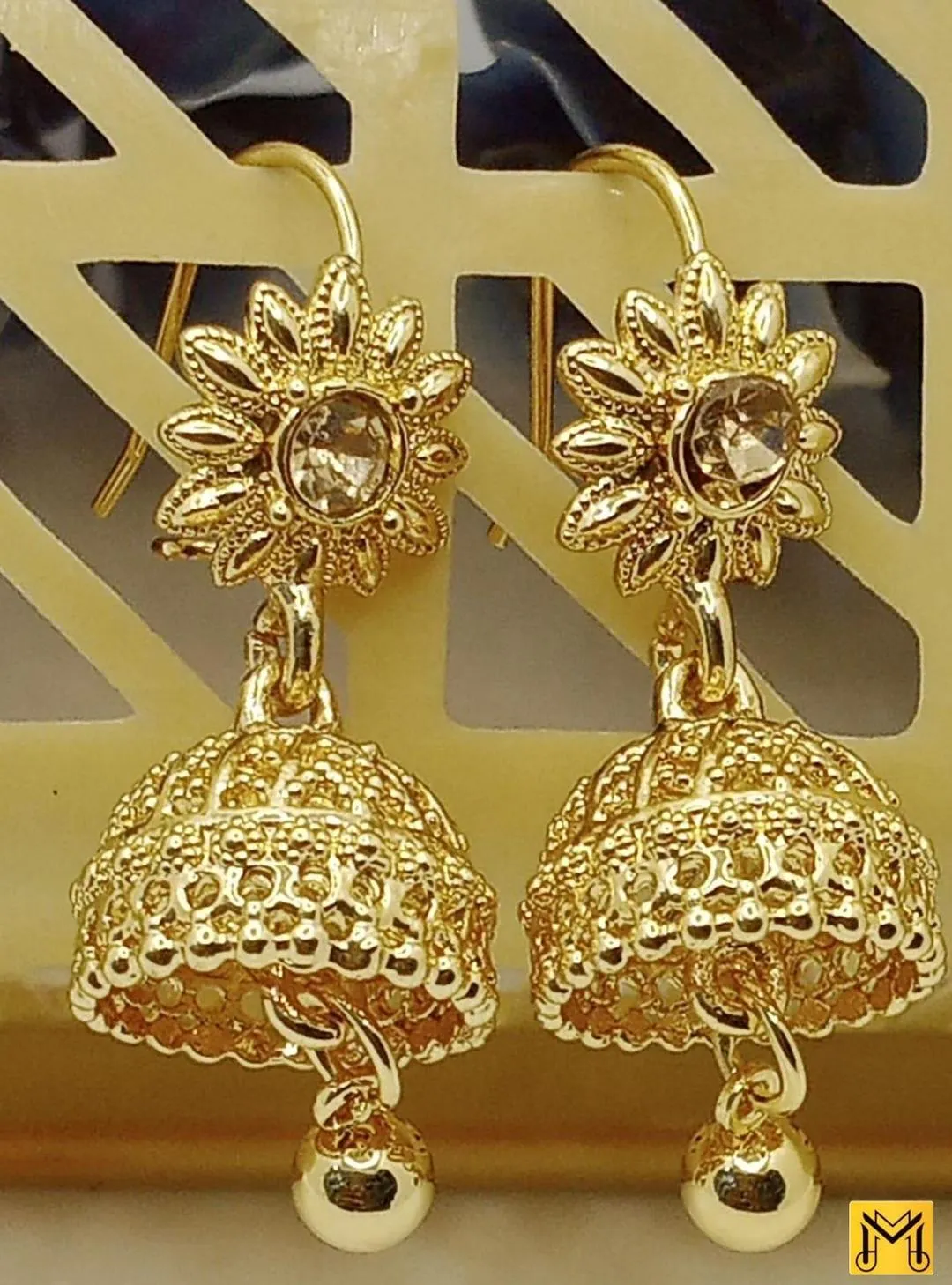 2 Layered Gold Plated Gemstone Jhumka