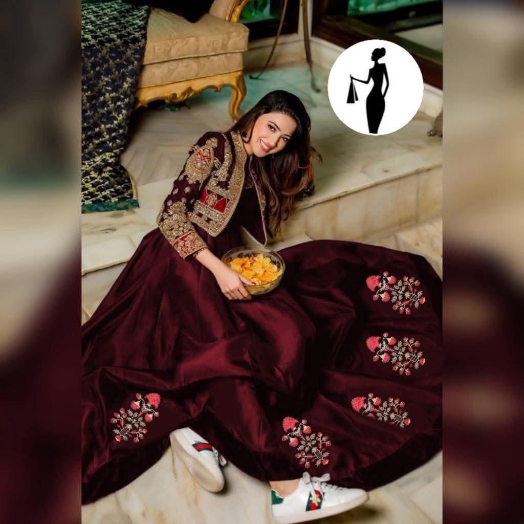 2 Pcs Women's Stitched Embroidered Maxi and Jacket