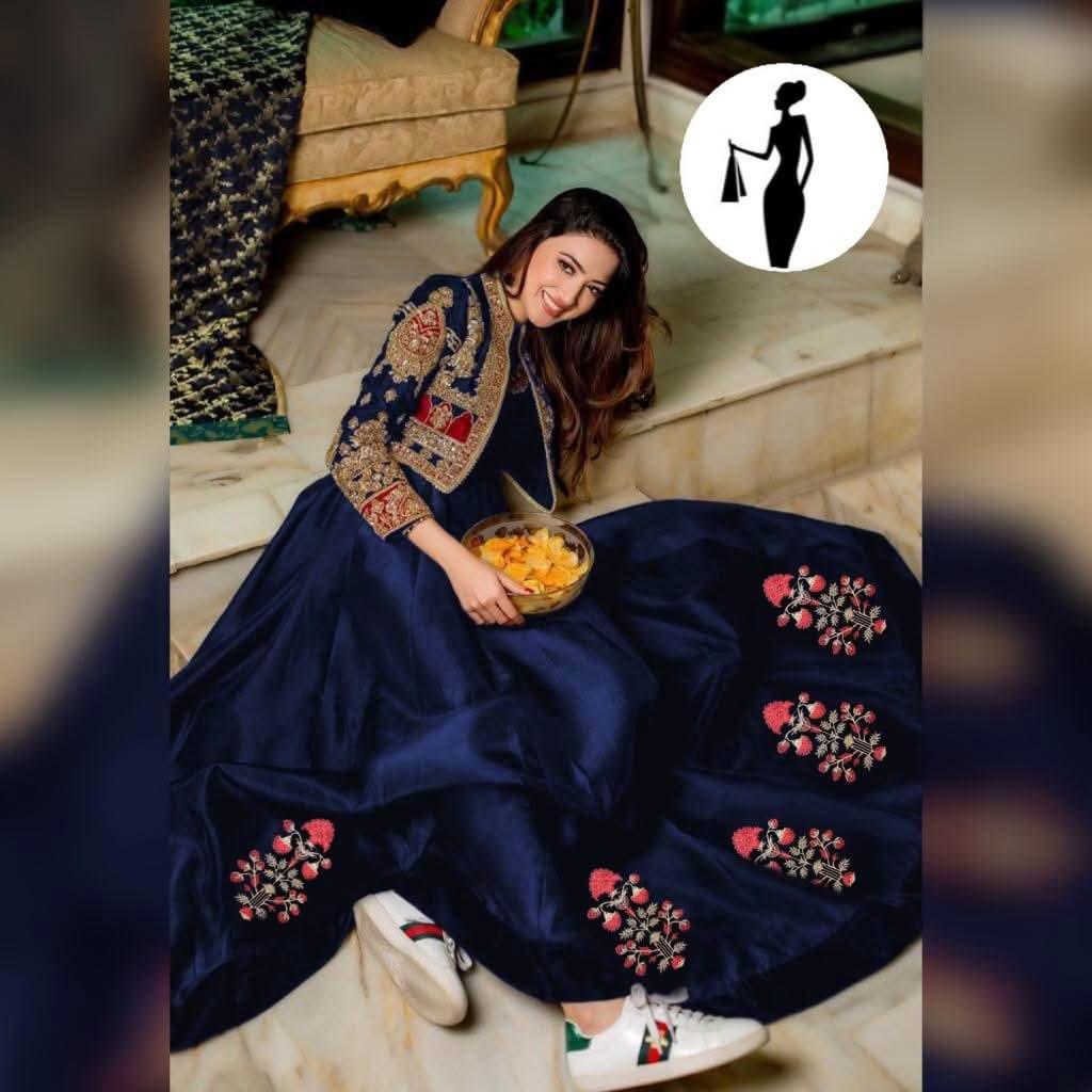 2 Pcs Women's Stitched Embroidered Maxi and Jacket