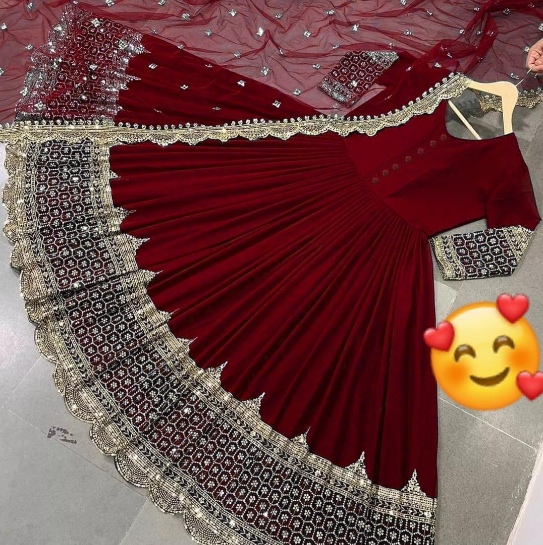 3 Pcs Women's Stitched Chiffon Embroidered Maxi Suit