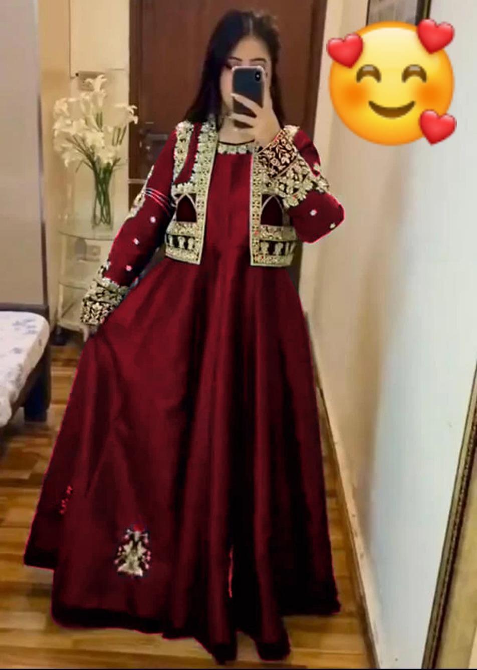 2 Pcs Women's Stitched Silk Embroidered Maxi and Jacket