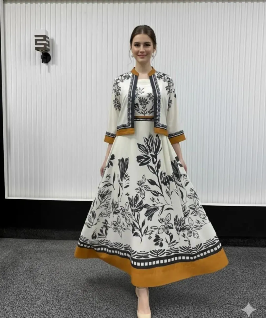 2 Pcs Women's Stitched Swiss Lawn Printed Maxi and Jacket