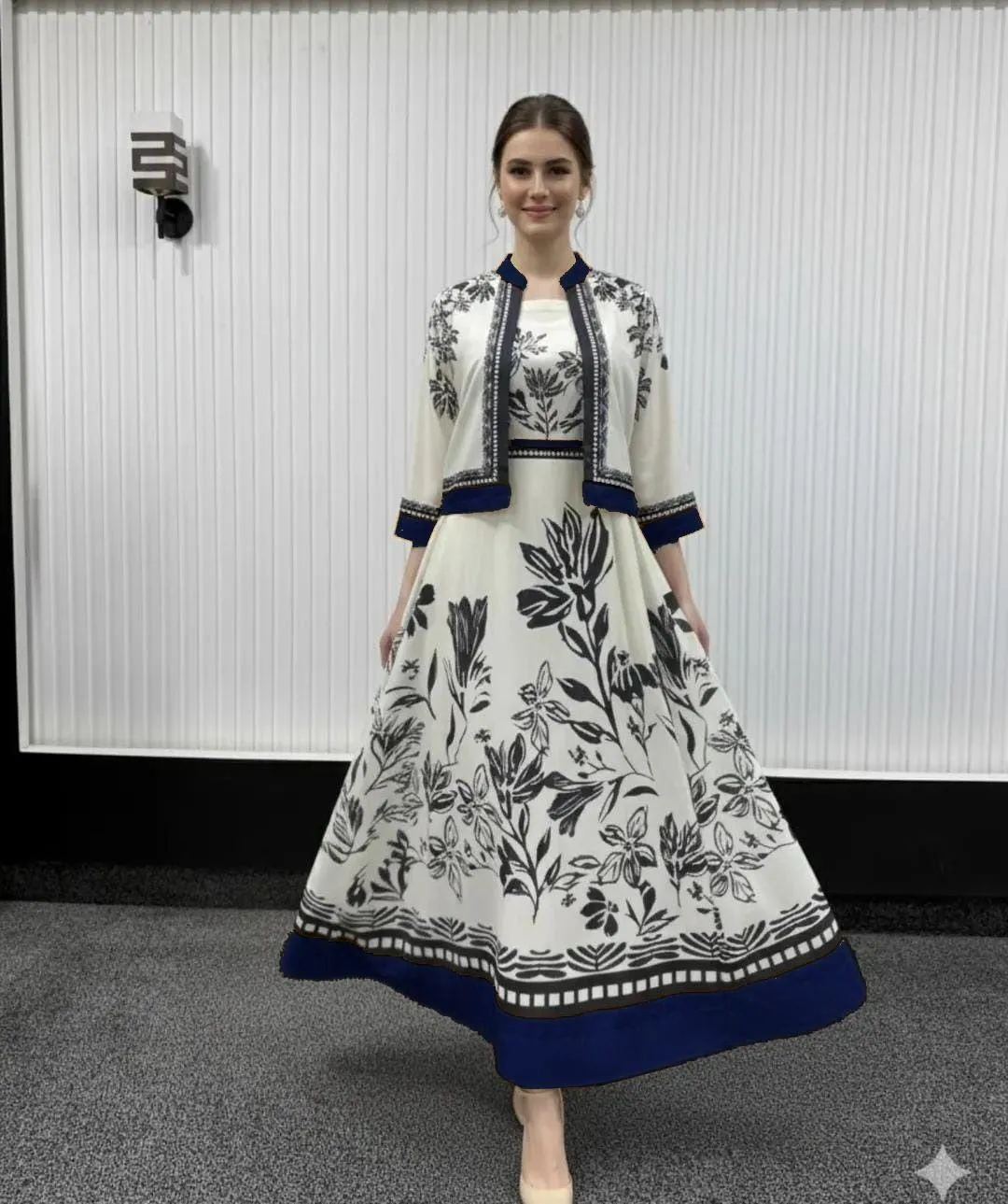 2 Pcs Women's Stitched Swiss Lawn Printed Maxi and Jacket