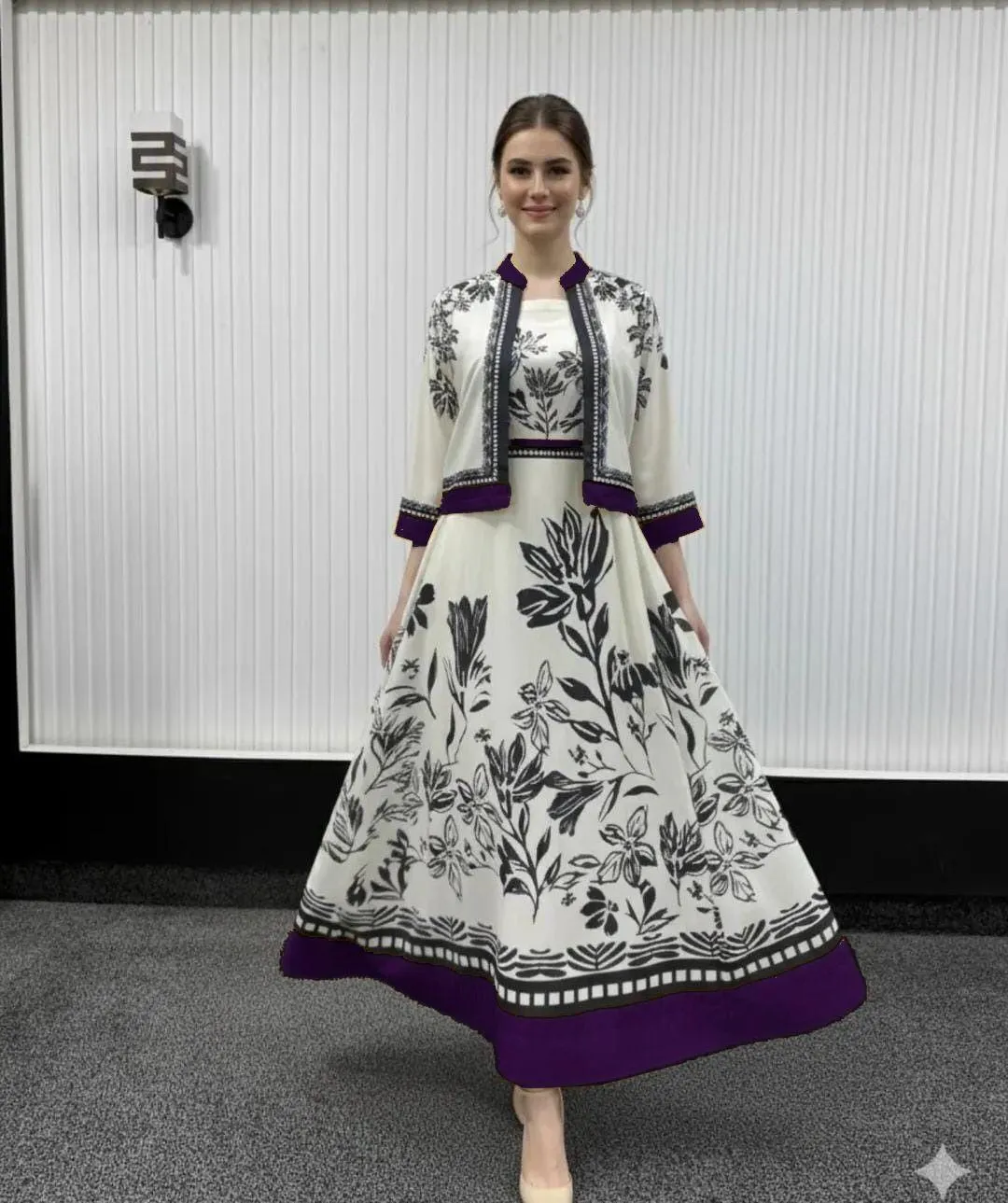 2 Pcs Women's Stitched Swiss Lawn Printed Maxi and Jacket