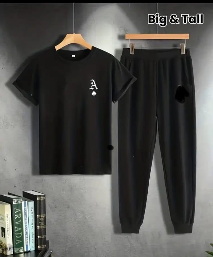 Men's Black Polyester Track Suit - 2 Pcs