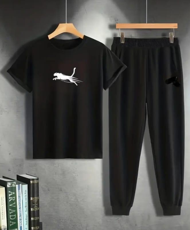 Men's Black Polyester Track Suit - 2 Pcs Set