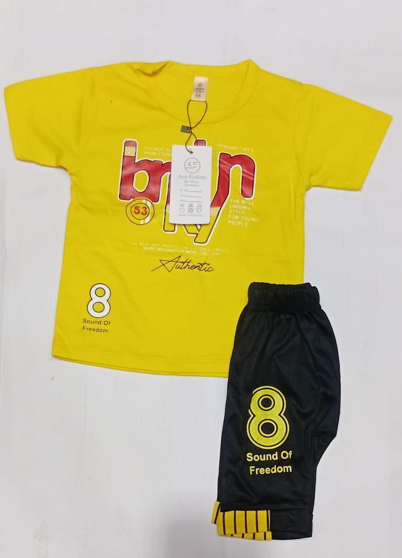 Boys' Cotton Jersey Printed T-Shirt and Shorts Set - 2 Pcs in Bright Yellow