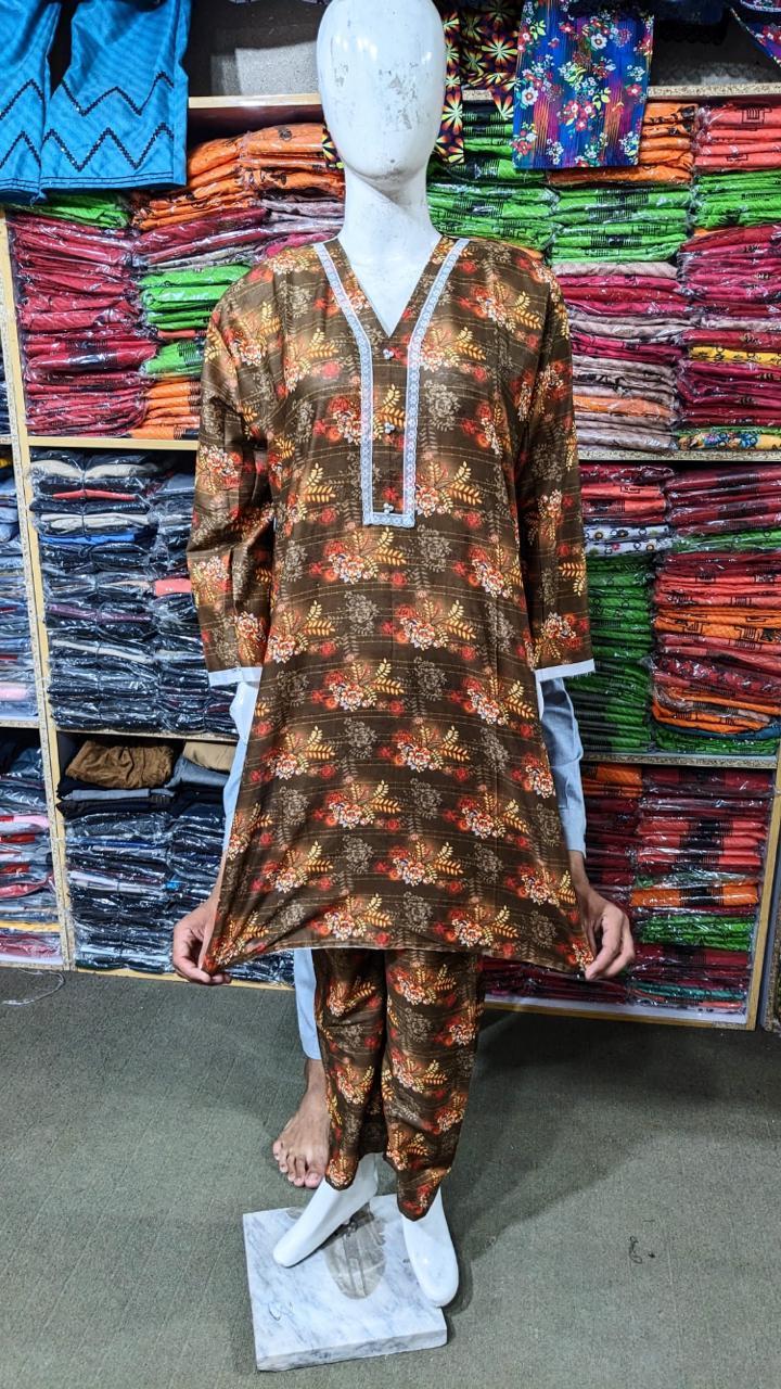 Multicolor Digital Print Women's Stitched Shirt And Trouser Set - 2 Pcs