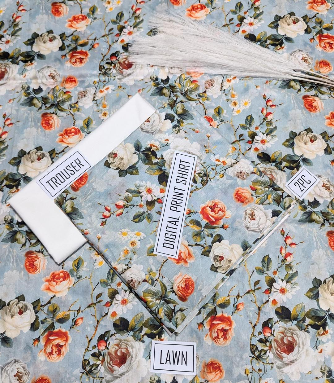 2 Pcs Women's Unstitched Digital Print Suit